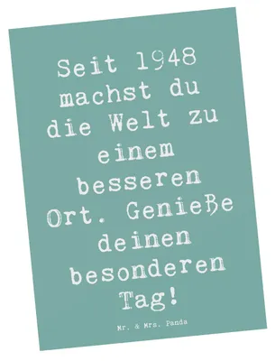 Produktbild von Mr. & Mrs. Panda Postkarte Spruch 1948 Geburtstag - Meeresbrise - Geschenk, Jubiläum, Alter, einzelkarte, Fotokarte, Erinnerungen, geboren, Grußkarte, Happy Birthday