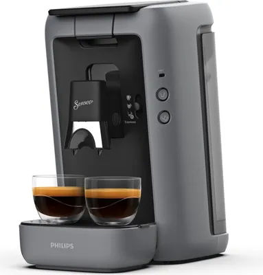 A Philips Senseo coffee machine with two cups of espresso.