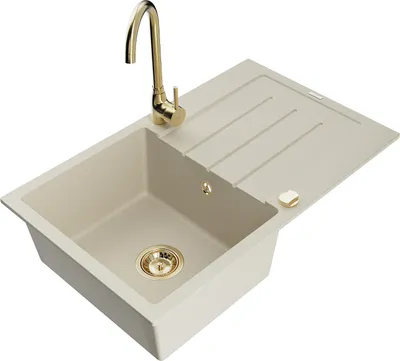 Produktbild von Mexen Bruno 1 Becken-Granitspüle mit Abtropffläche und Mischbatterie Telma, Beige - 6513-69-670200-50