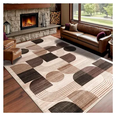 Produktbild von Teppich für das Wohnzimmer, modernes abstraktes Muster, Schokolade 80x150 cm, kurzflor, waschbar, Wollteppich für Schlafzimmer, Büro, Esszimmer