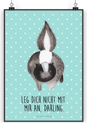 Produktbild von Mr. & Mrs. Panda Bild Stinktier Angriff DIN A5 - Türkis Pastell - Geschenk, wanddeko, Drohung, Raubtier, Deko, Kunstdruck, wütend, drucke, Plakat, Wildtier, Skunk