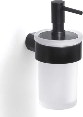 Produktbild von Wandseifenspender aus satiniertem Glas und matt-schwarzem Messing | Palazzo