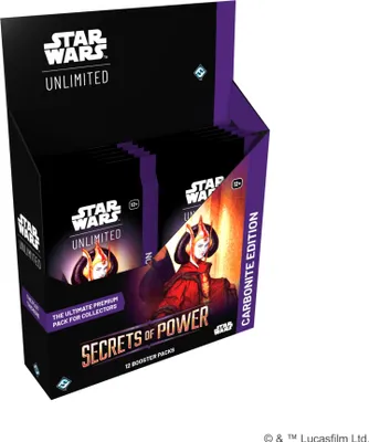 A display box of Star Wars Unlimited trading card booster packs.