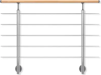 Produktbild von Dolle Geländer-Set, Aluminium, Buche, Edelstahl, 150 cm, seitliche Montage, Treppen-/Brüstungsgeländer Innen, Handlauf, Füllstäbe, kürzbar, erweiterbar, montagefertig, Befestigung Holz/Beton