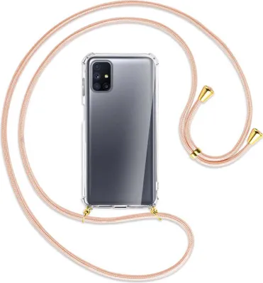 Produktbild von Handykette Backcover-Schutzhülle mit Band (Metall goldfarben) für Samsung Galaxy M51 - rose peach