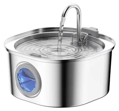 Image de Fontaine pour animaux, en acier inoxydable, 3,2 litres, avec indicateur de niveau d'eau, pour animaux de compagnie