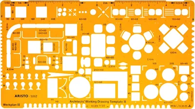 Produktbild von Aristo Architektur-Werkschablone 2 1:50, 225 x 125 mm, Tuschenoppen