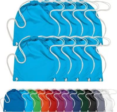 Produktbild von 10er PACK Baumwoll Turnbeutel Sportbeutel Zuziehbeutel Sack Schuhbeutel Rucksack Gym Sack, in Farbe: Türkis