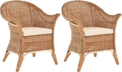 Zdjęcie produktu dla KRINES HOME Bardzo szeroki fotel rattanowy naturalny fotel rattanowy wiklinowy fotel wypoczynkowy wiklinowy fotel (zestaw/2 naturalny, z poduszką)