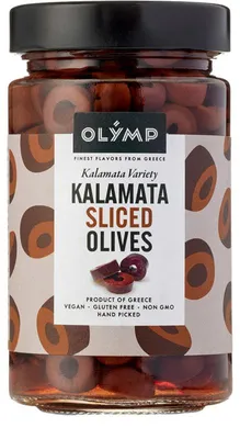 Obrázok produktu pre Olymp Kalamata olivy nakrájané na plátky 320 g - aromatické, čerstvé a šťavnaté