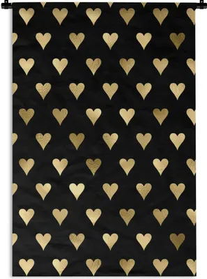 Produktbild von MuchoWow® Wandteppich Wandbehang Muster - Herz - Gold 60x90 cm Tapisserie Dekoration Wandtuch - Foto-Teppich - Abwaschbar