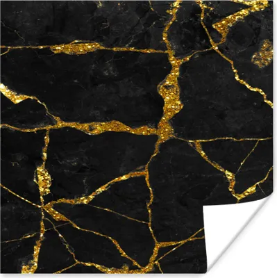 Produktbild von MuchoWow® Poster Marmor - Gold - Schwarz - Marmoroptik - Glitter 100x100 cm - Babyzimmer