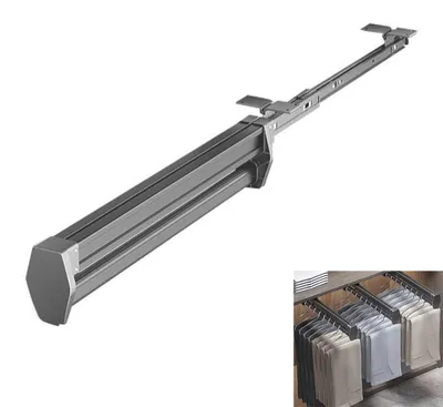 Produktbild von Ausziehbare Kleiderstange 40 cm mit Dämpfung, Teleskop-Schrankauszug, platzsparend, geräuschlos, belastbar bis 45 kg, Grau