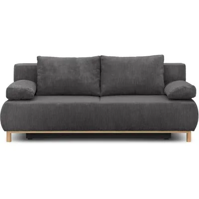 Image de Banc convertible MIKA 3 places - velours côtelé gris foncé - boîte de rangement - 192 x 84 x 93 cm