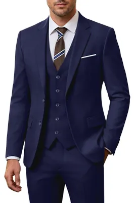 Produktbild von Holivyer Herren 3 Stück Slim Fit Anzug Set, Zwei Knöpfe Blazer Solide Jacke West