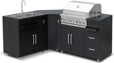 Immagine prodotto di Cucina da esterno in metallo con 3 moduli lavello e barbecue - Oviala Memphis