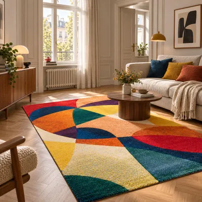 Produktbild von Designer Teppich Maui Modern Gelb Rot, Größe:80x150 cm, KI-generiertes Bild