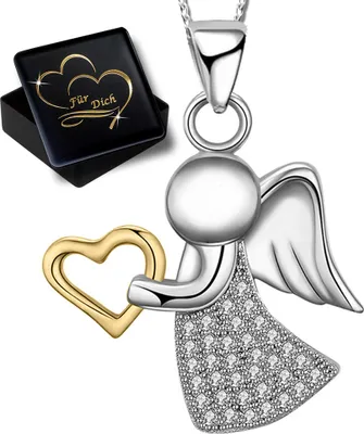 Produktbild von Damen Mädchen Engel Halskette mit Anhänger echt 925 Sterling Silber Gold K824+ V11+40cm