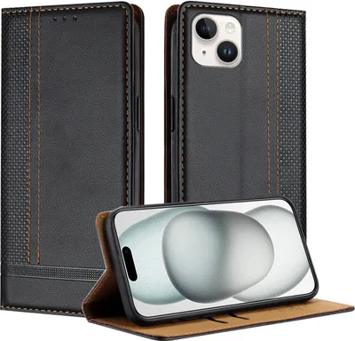 Obrázek produktu pro Pouzdro na mobilní telefon pro iPhone 14 Plus kožené flipové ochranné pouzdro s funkcí stojánku černé