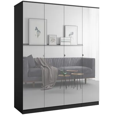 Kleiderschrank zum Schlafzimmer für Kleidung mit Spiegel, Höhe: 200cm, Breite: 160 cm, schwarz