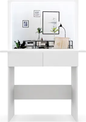 Produktbild von Schminktisch Frisiertisch Kosmetiktisch Frisierkommode 94cm mit Spiegel und LED Beleuchtung Weiß/Weiß  MELANIE