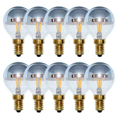 Produktbild von 10 x LED Filament Tropfen 2W = 25W E14 Kopfspiegel Silber Glühfaden warmweiß 2700K