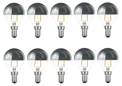 Produktbild von 10 x LED Filament Leuchtmittel Tropfen 2W fast 25W E14 Kopfspiegel Silber Glühfaden extra warmweiß 2200K