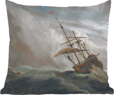 Produktbild von MuchoWow® Zierkissen Sofakissen Wohnzimmer Dekokissen 50x50 cm De Windstoot - Willem van de Velde - Alte Meister - Komfort - Sofakissen