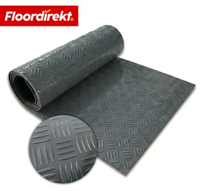 Produktbild von Floordirekt PVC-Bodenbelag Bullet, Riffelblech-Optik, 110 x 100 cm, rutschfest & pflegeleicht, Meterware Zuschnitt, für Garage & Werkstatt, Lager, anthrazit