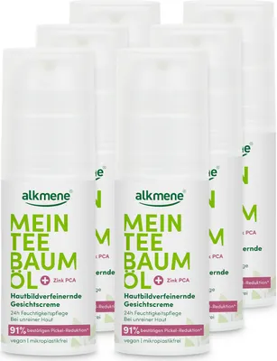 Produktbild von alkmene Mein Teebaumöl Gesichtscreme 6x 50 ml Pickel Reduktion 91% bestätigt - vegan & klimaneutral - Creme für Pickel