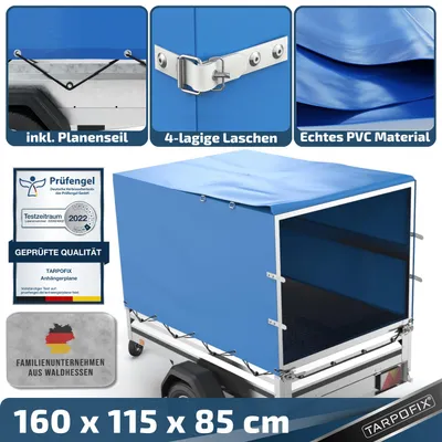Produktbild von Tarpofix® Hochplane 160x115x85 cm - Anhängerplane für STEMA BASIC 550 & HP550 I PKW Anhänger Abdeckplane