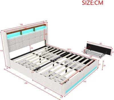 Obrázek produktu pro Čalouněná postel – manželská postel 180 × 200 cm – úložný prostor se zásuvkami – sametový potah – dřevěný rám – moderní design – béžová