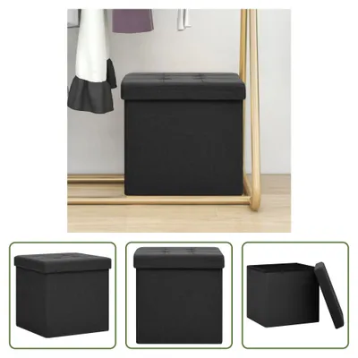 Produktbild von The Living Store Hocker mit Stauraum Schwarz Leinenoptik