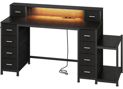 Image de Bureau informatique - Bureau - Bureau pour ordinateur - Bureau d'ordinateur - Bureau gamer - 156x48 cm - Éclairage LED RGB