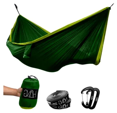 Produktbild von Camping Hängematte aus Nylon Fallschirmseide für 2 Personen - 300 x 170 cm - Mobile, ultraleichte und atmungsaktive Hängematte - Bis 200 kg inklusive Aufhängung für Reisen, Strand und Garten