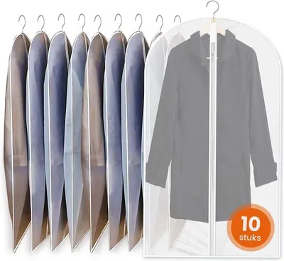 Produktbild von Goliving Kleiderhüllen - 10 Stück - Kleidersäcke mit Reißverschluss - Aufbewahrungsbeutel für Kleidung - 60x140cm - Transparent