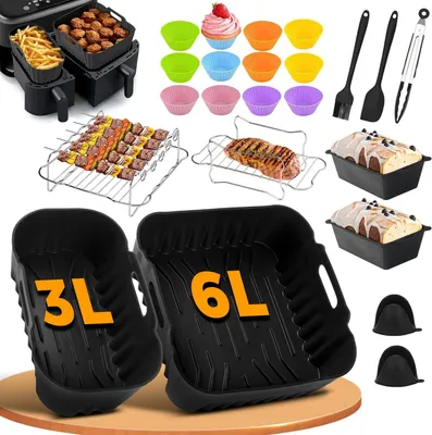 Produktbild von Heissluftfritteuse Zubehör Set 28 Stück, Silikon Backformen, wiederverwendbare Einlagen, für Küche