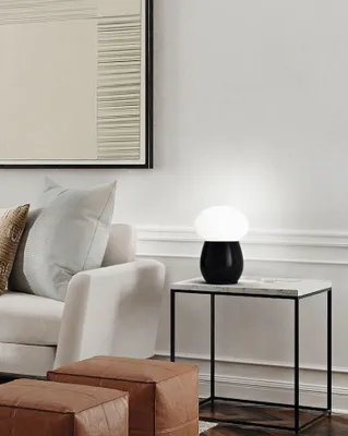Produktbild von Tischleuchte Glas E27 Ø 21,5 cm 30 cm Schwarz Weiß rund Modern Nachttischlampe