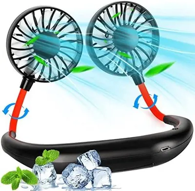 Produktbild von Nackenventilator Hals Ventilator Tragbarer: 2000mAh Halsventilatoren mit USB Leise Portable Neck Fan - Mini Ventilator für Outdoor Büro Camping Reisen (Black+red)