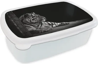 Produktbild von KitchenYeah® Lunchbox Brotzeit Brotdose 17x11 cm Tiger - Tiere - Schwarz - Weiß Kinder Brotzeitdose - Lunch Box - Kinder - Sandwich-Box - Schulbox - Lunch Boxen