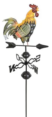 Produktbild von Gartenstecker "Hahn" auf Windrad aus Metall, handbemalt, Windrichtungsanzeiger, Dekostecker, Wetterhahn, Gartendeko für Draußen