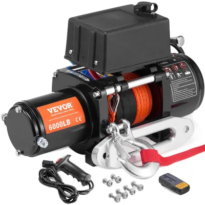 Productafbeelding van VEVOR Elektrische lier, 6000 lbs draagkracht, 12V DC, voor vrachtwagens, met 1/4" x 55' kabel, twee afstandsbedieningsopties, IP55 waterdicht