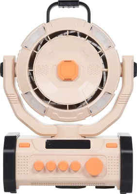 Produktbild von Camping-Ventilator fuer den Aussenbereich mit LED-Leuchten, oszillierender Ventilator mit 20000 mAh wiederaufladbarem Akku, tragbarer Zeltventilator mit Fernbedienung und Haken, 100 Geschwindigkeiten, 1/2/4/8-Stunden-Timer, staubdicht und wasserdicht