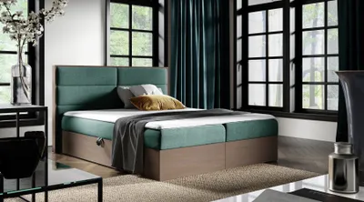 Produktbild von Kontinentales Bett 140x200 CHANTELLE 5 - dunkle Eiche / Grün + GRATIS Matratzenauflage