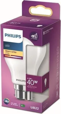 Obrázek produktu pro LED žárovka, Philips, ekvivalent 40 W, B22, teplá bílá, nestmívatelná, sklo