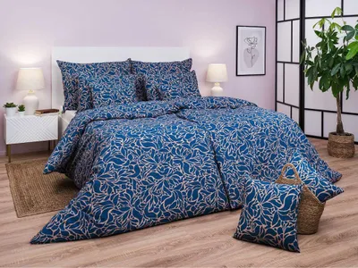 Image de Parure de lit en crêpe Sorat bleu foncé 140 x 200 cm, 70 x 90 cm