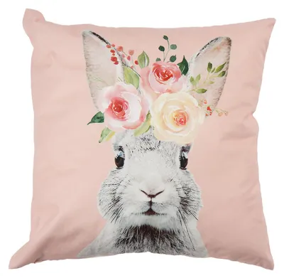 Produktbild von Clayre & Eef Kissenbezug 45x45 cm Rosa Weiß Polyester Kaninchen