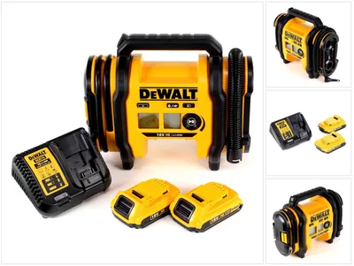 Zdjęcie produktu dla DeWalt DCC 018 N Akumulatorowa sprężarka powietrza 18V 11bar KFZ + 2x akumulator 2,0Ah + ładowarka