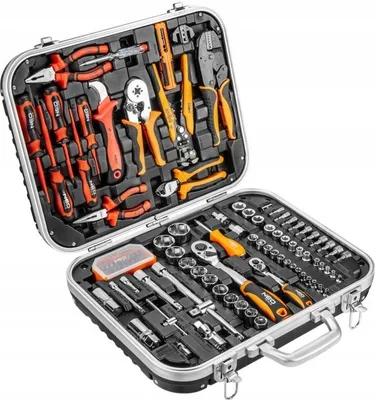 Produktbild von Elektriker-Koffer Neo-Werkzeuge 108 Tlg. - Schraubenschlüssel, Steckschlüssel, Zangen, Schraubendreher