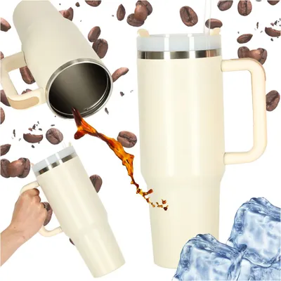 Obrázek produktu pro Termohrnek s brčkem a uchem, termoska, 1200ml, krémová